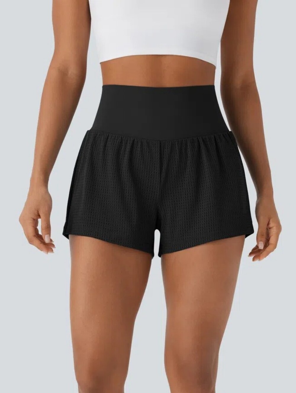 NWT Halara SoCinched High Waist Tummy Control Perforated 2-in-1 Shorts Black S